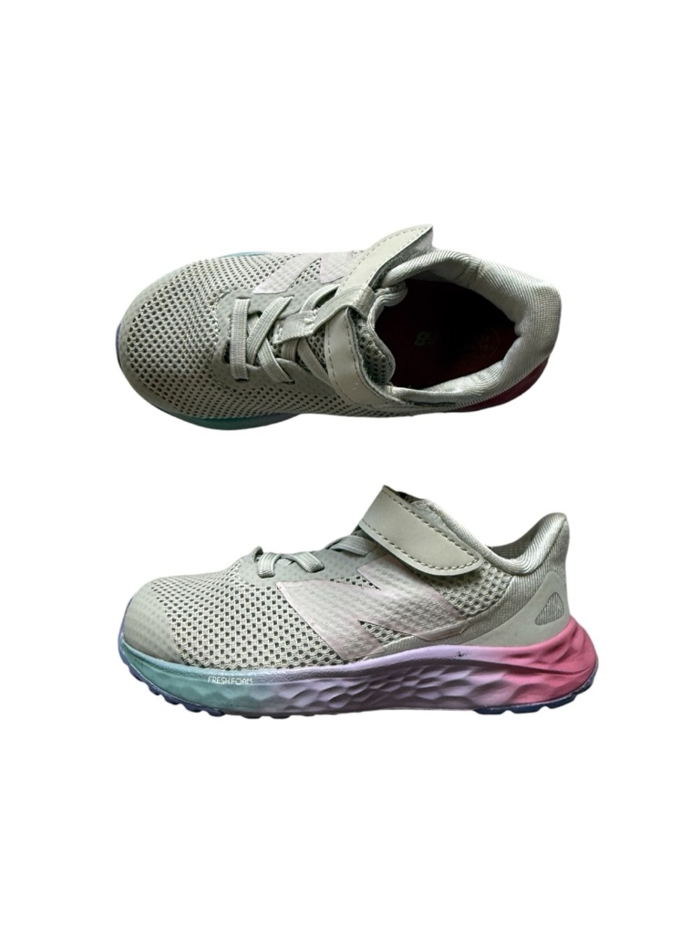 New Balance Kids gray Sneakers with Pink and Blue Gradient Sole